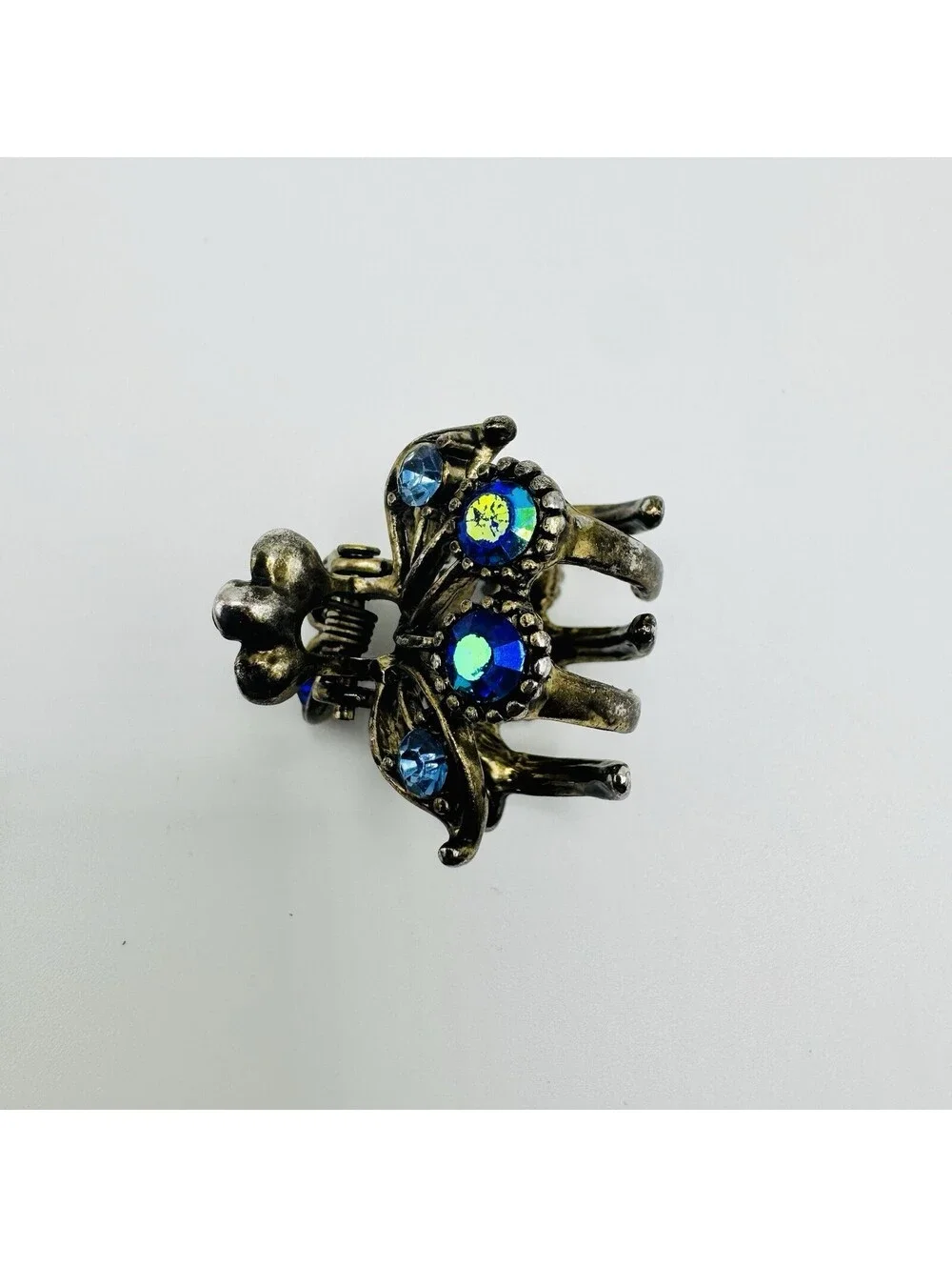 Vintage Mini Hair Claw Clip Butterfly With Blue Rhinestones